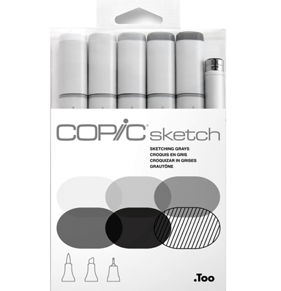 Copic Sketch 6 Sketching Grays набор маркеров с кистью
